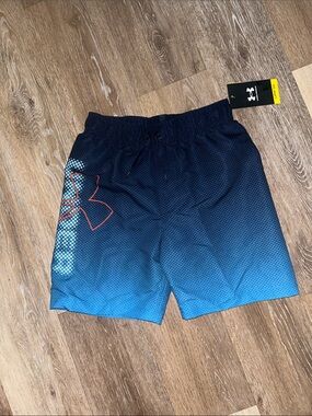 NEW Boys Under Armour Navy to Teal Ombre Swim Trunks